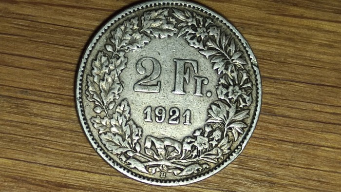 Elvetia -moneda de colectie rara- 2 franci / francs 1921 argint 0.835 - superba!