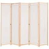 vidaXL Paravan cameră, 5 panouri, crem, 200x170x4 cm, material textil