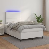VidaXL Pat cu arcuri, saltea și LED, alb, 120x200 cm, piele ecologică