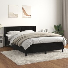Gossi pat box spring cu saltea, negru, 140x190 cm, catifea