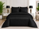 Cumpara ieftin Lenjerie de Pat Damasc Satinat Negru, 6 Piese, Cearsaf cu Elastic 180x200 cm