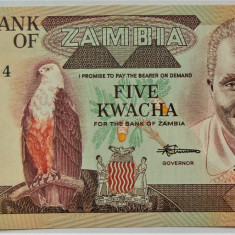 BANCNOTA EXOTICA 5 KWACHA - ZAMBIA, anul 1980 *cod 494 = UNC