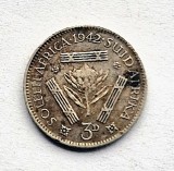 Africa de Sud 3 Pence 1942 km # 26 moneda argint AG .800 George VI