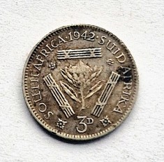 Africa de Sud 3 Pence 1942 km # 26 moneda argint AG .800 George VI