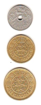 SV * Danemarca LOT 1 KRONE 1997 - 10 si 20 KRONER 1998 - 1990 * -VF / -XF foto