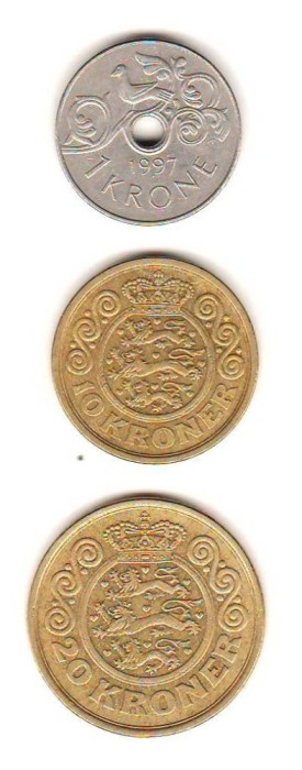 SV * Danemarca LOT 1 KRONE 1997 - 10 si 20 KRONER 1998 - 1990 * -VF / -XF