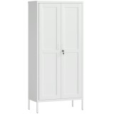 HOMCOM Dulap pentru Birou &icirc;n Oțel cu 3 Rafturi Reglabile cu Serratură și 2 Chei, 80x40x175 cm, Alb | Aosom Romania