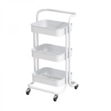 Organizator pentru bucatarie/baie, slim, portabil, cu 3 rafturi, structura solida, din metal, dimensiuni 45 (L) x 37 (l) x 82 (H) cm, alb