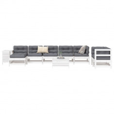 vidaXL Set canapea de grădină, 10 piese, alb, lemn masiv de pin