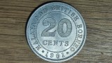 Malaya &amp; British Borneo -moneda de colectie coloniala superba- 20 cents 1961 UNC -Elisabeta II- greu de gasit asa calitate !