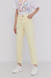Answear Lab Pantaloni femei, culoarea galben, model drept, high waist