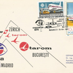 România, Cartare specială corep. Bucureşti-Zurich-Madrid, plic, Bucureşti, 1984