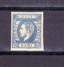 Romania 1871 - 72 Carol cu barba 10 bani . albastru ! nedantelat foto