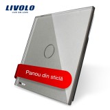 Cumpara ieftin Panou din sticla pentru &icirc;ntrerupator simplu touch Livolo, gri