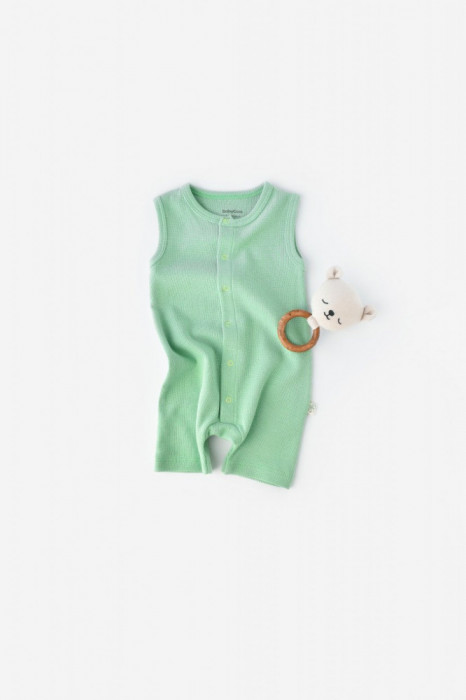 Salopeta fara maneci si pantaloni scurti - 100% bumbac organic - Mint, BabyCosy (Marime: 18-24 Luni)