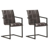 vidaXL Scaune de bucătărie cantilever, 2 buc., gri, piele naturală