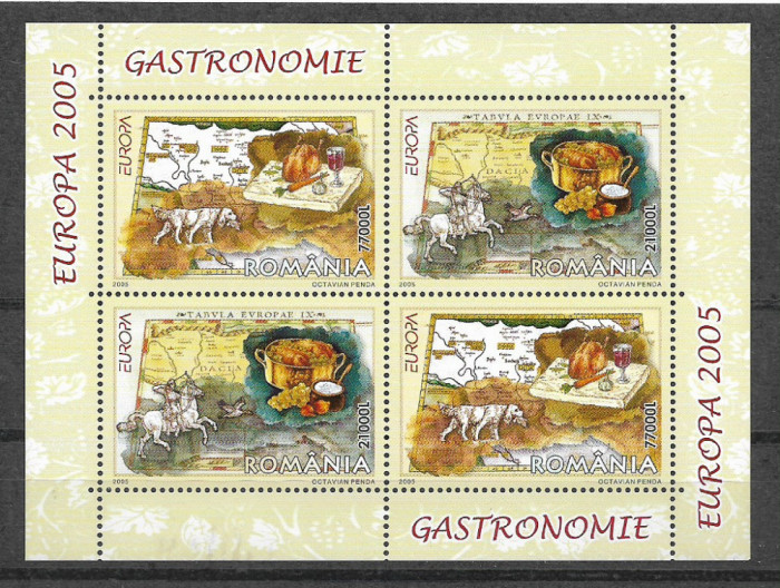 2005-LP 1683a-Europa 2005-Gastronomie, bloc de 4 timbrei