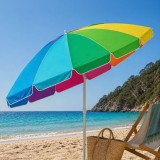 Umbrela Plaja anti-vant Colorata cu Inele &amp; Cadru Metalic - &Oslash;2,25m