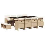 Set mobilier de gradina cu perne, 13 piese, bej, poliratan