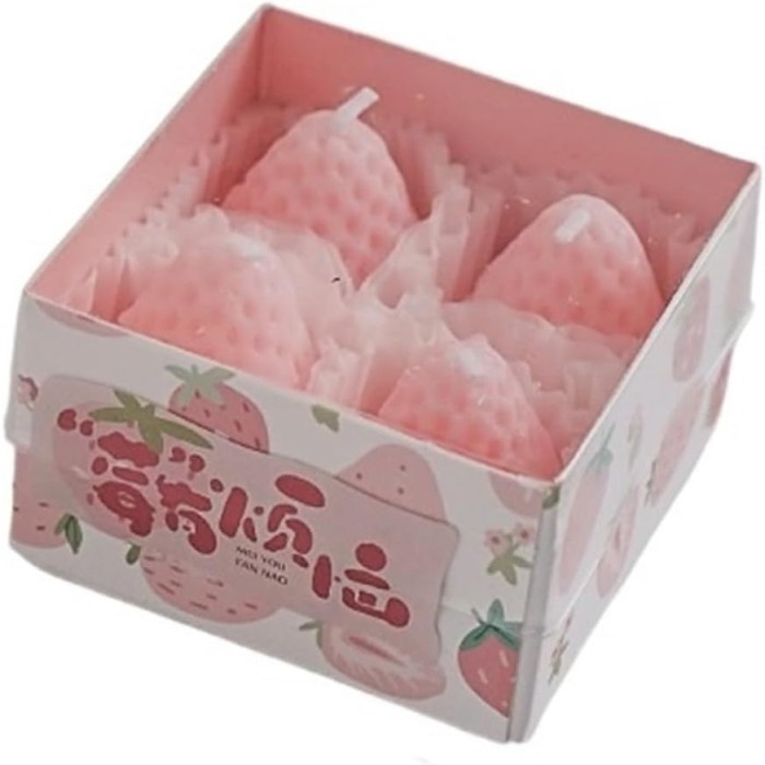 Set 4 lumanari parfumate, flippy, model capsunici, ardere 30 min, 52g, 6.3 x 6.3 x 3.8 cm, roz