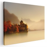 Tablou Castelul Chillon pe lacul Geneva, Elvetia, crem 1533 Tablou canvas pe panza CU RAMA 60x80 cm