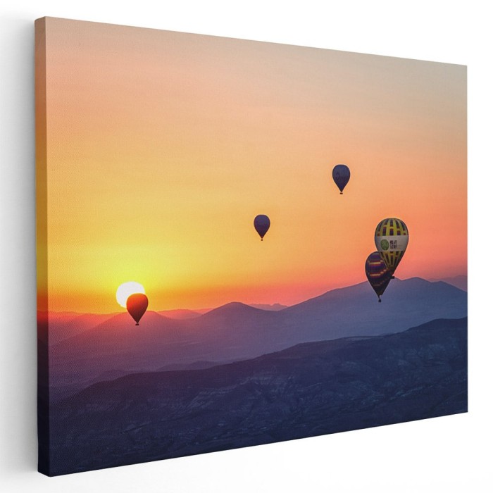 Tablou peisaj cu baloane cu aer cald la apus Tablou canvas pe panza CU RAMA 20x30 cm