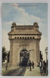 PODUL REGELE CAROL I LA CERNAVODA , LOCOMOTIVA SOSIND IN STATIE , CARTE POSTALA , INCEPUTUL SEC. XX
