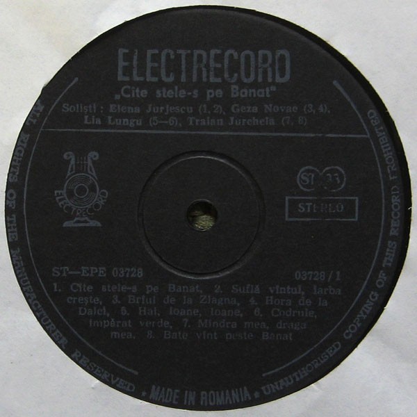 Elena Jurjescu_Geza Novac_Lia Lungu_Traian Jurchela_Mariana Draghicescu_ Iosif Ciocloda - Cite Stele-s Pe Banat / Cate Stele-s Pe Banat (Vinyl)