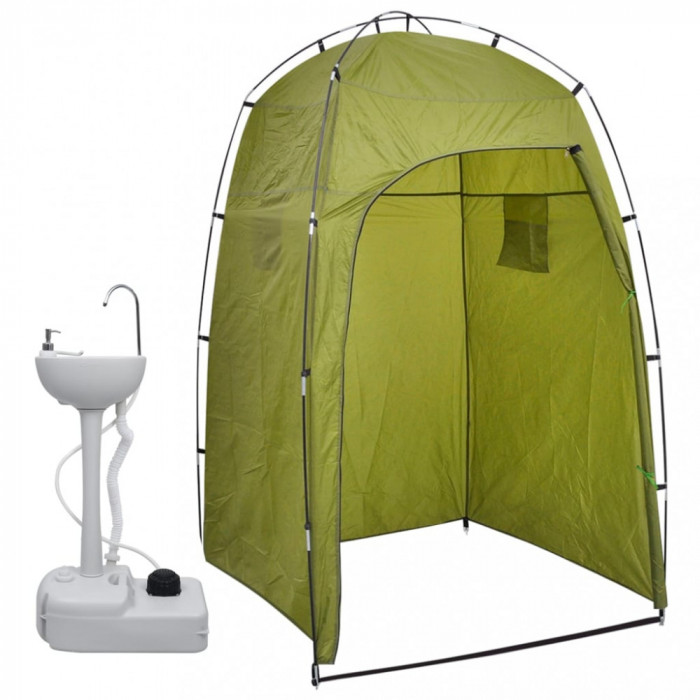 Suport portabil de camping, pentru spălat m&acirc;ini, cu cort, 20 L