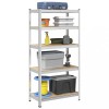 Raft metalic argintiu, 5 niveluri, 90x45x180 cm, otel/lemn, rezistent, capacitate 1325kg, depozitare flexibila