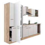 Moblier Bucatarie Leziter Yorki 300, Config. Frigider Jos, Latime 300cm, Stejar Sonoma, Alb (Fara blat)