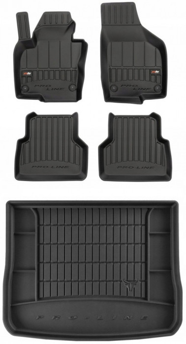 Set Covorase Auto Cauciuc Negro Volkswagen Tiguan 1 2007-2016 Pro Line Tip Tavita 3D 3D407619 + Tavita Portbagaj Negro Volkswagen Tiguan 1 (Partea de