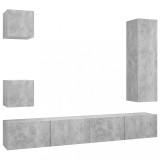 Cumpara ieftin Set de dulapuri TV, 5 piese, gri beton, lemn prelucrat