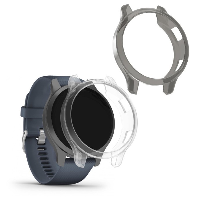 Set 2 Huse pentru Garmin Venu 2, kwmobile, Silicon, Gri / Transparent, 56987.01