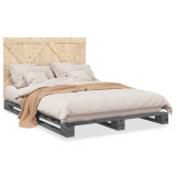 Cadru de pat cu tablie, gri, 160x200 cm, lemn masiv de pin GartenMobel Dekor, vidaXL