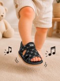 Sandalute negre cu piuitoare - Ursuleti (Marime Disponibila: 6-9 luni (Marimea