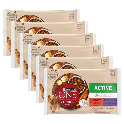 PURINA ONE MINI Dog Active Carne de vită și rață &amp;icirc;n suc 6 x (4 x 85 g) foto