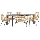 Cumpara ieftin Set de sufragerie de gradina 7 piese sticla maro din poli ratan