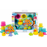 Cumpara ieftin Set 15 jucarii de baie, Playgro, Include 5 animalute, o ratusca plutitoare, o carticica si 8 cupe pentru stivuire, Plastic, Fara BPA, 6 luni+, Bath Fu