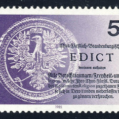 GERMANIA , BERLIN 1985 ANIVERSARE 300 EDICTUL DE LA POTSDAM ,TIMBRU NESTAMPILAT