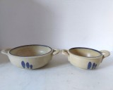 Lot 2 castronase ceramice (gresie) cu 2 toarte, facute manual, studio pottery, semnate pe fund