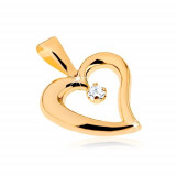 Pandantiv din aur 375 - contur lucios de inimă neregulată, zirconiu transparent &icirc;n centru