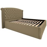 Pat Matrimonial Alison tapitat cu somiera rabatabila diverse dimensiuni, culoare maro - 180x200