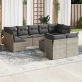 vidaXL Set mobilier de grădină cu perne, 10 piese, gri, poliratan