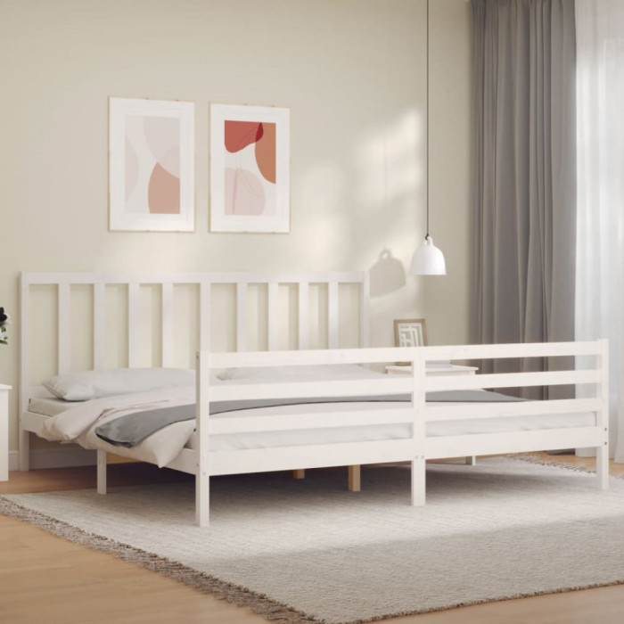 Cadru pat cu tablie 200x200 cm, alb, lemn masiv GartenMobel Dekor