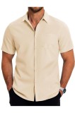 Cămașă de vară cu m&acirc;neci scurte pentru bărbați, business casual, cu nasturi, de birou, bej deschis, L
