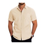 Cămașă de vară cu m&acirc;neci scurte pentru bărbați, business casual, cu nasturi, de birou, bej deschis, L