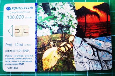 Cartela telefonica Romtelecom 10 lei Anotimpuri vegetatie puzzle V3T3UA 100.000 unitati exp. 01.01.2009 Calendar 2007 foto