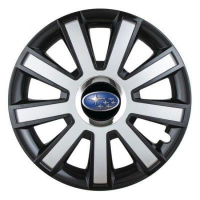 Set 4 capace roti Silver/black cu inel cromat R14 pentru gama auto Subaru foto