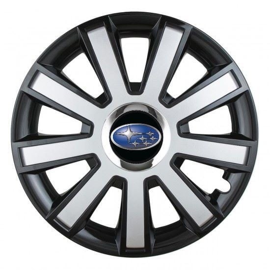 Set 4 capace roti Silver/black cu inel cromat R14 pentru gama auto Subaru